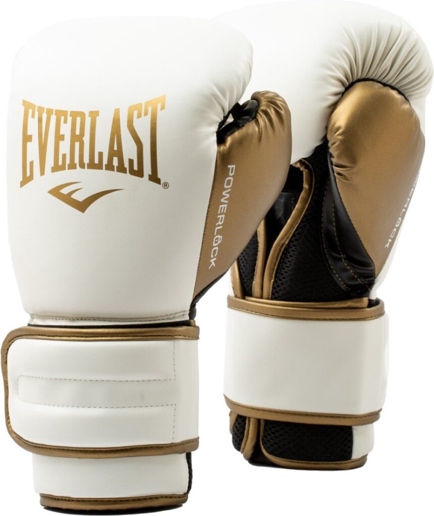 White and Gold Everlast Boxing Gloves