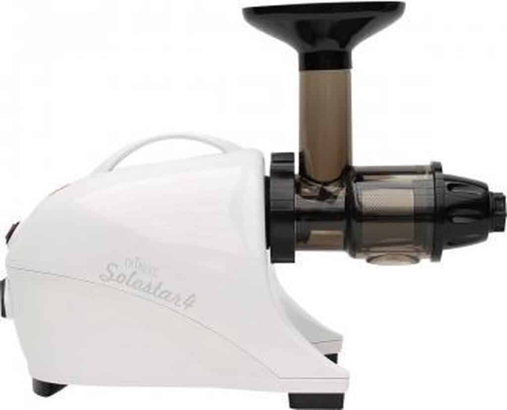 Witte sapcentrifuge met zwarte details op witte achtergrond.