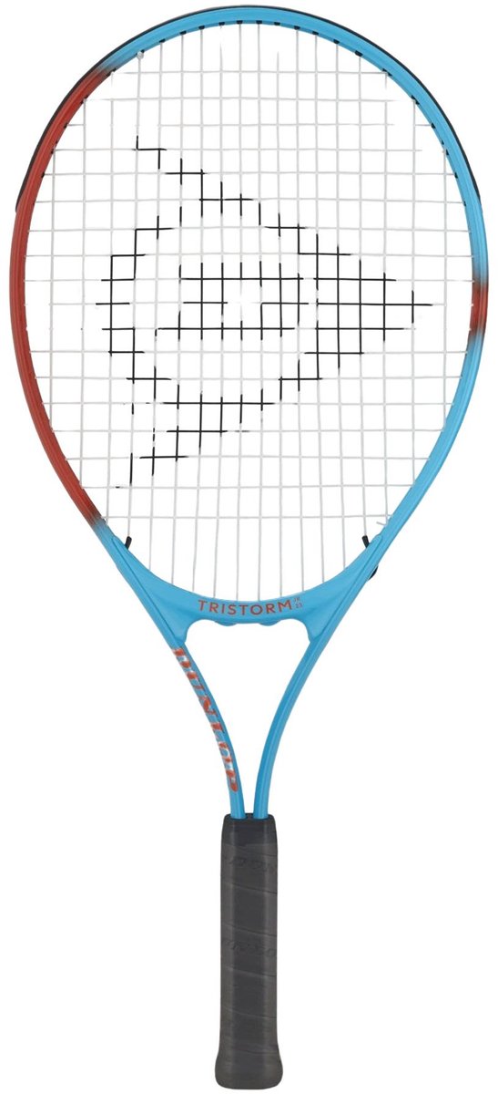 Blauw-rood tennisracket met zwart handvat