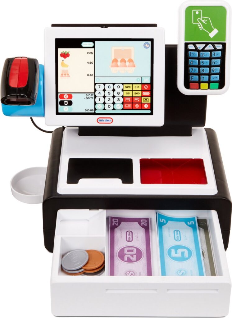 Speelgoedkassa met scanner en betaalterminal