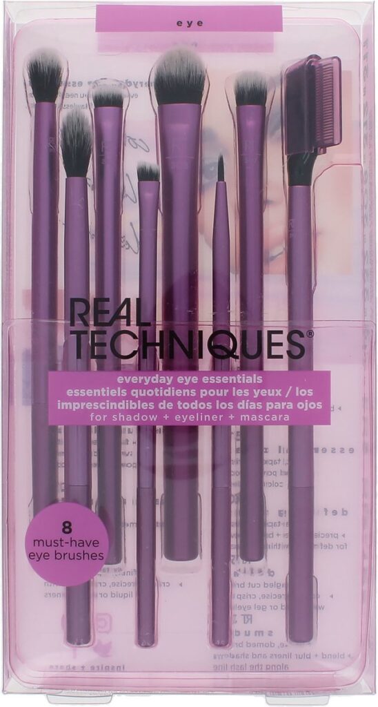 Real Techniques oogkwasten set met acht paarse brushes