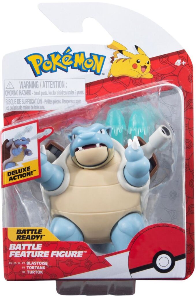 Pokémon figuur in verpakking met Pikachu illustratie.