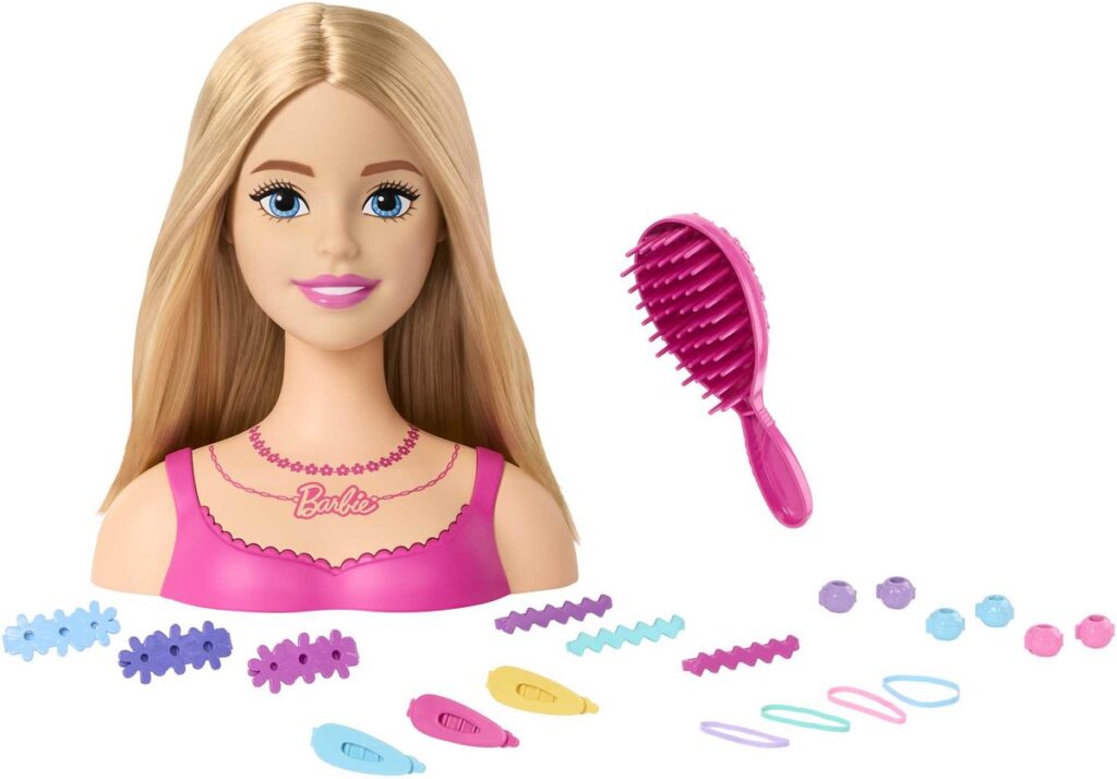 Barbie poppenhoofd met borstel en haaraccessoires