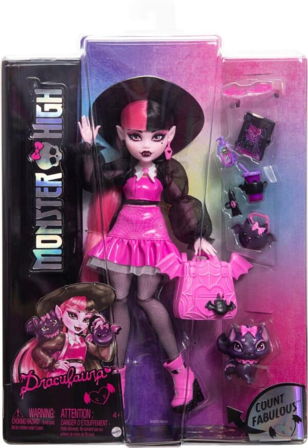 Monster High pop in roze outfit in doos