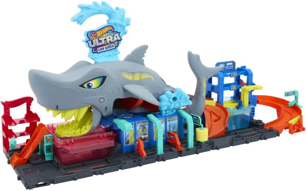 Hot Wheels autowasstraat met grote haaienkop