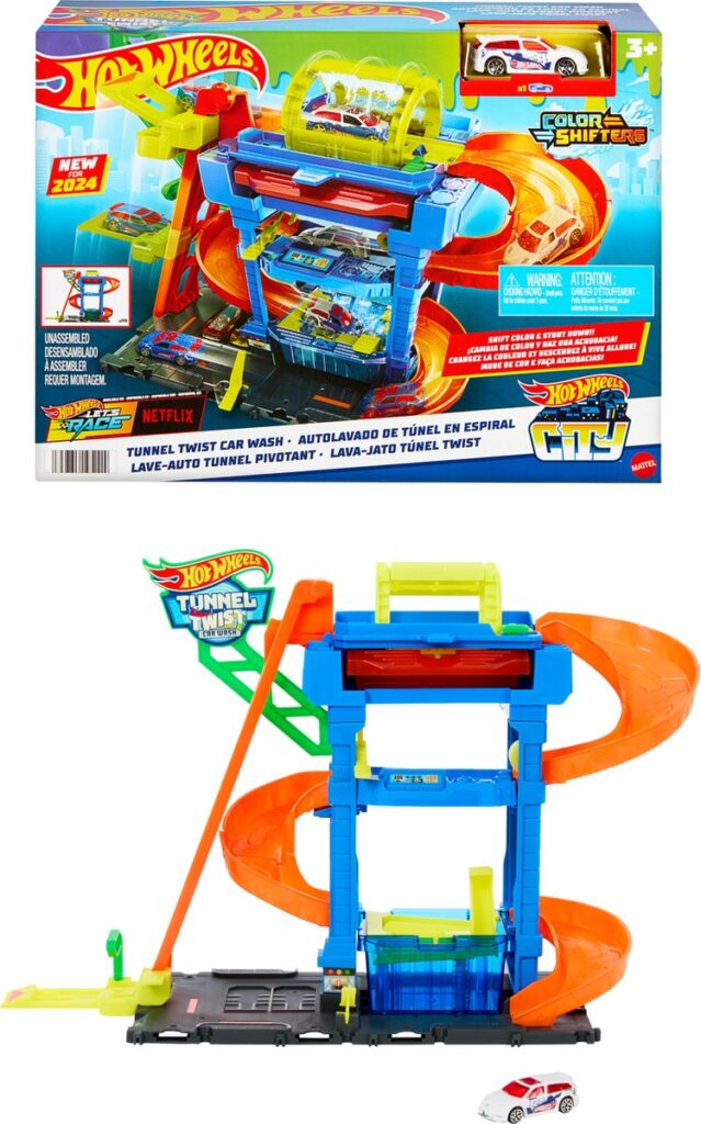 Hot Wheels City kleurrijke autowasbaan speelgoedset.