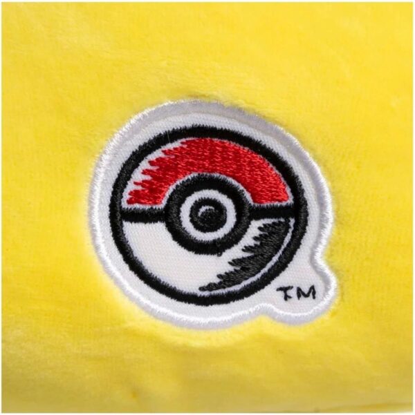 Rood en zwart Pokéball-logo op gele achtergrond