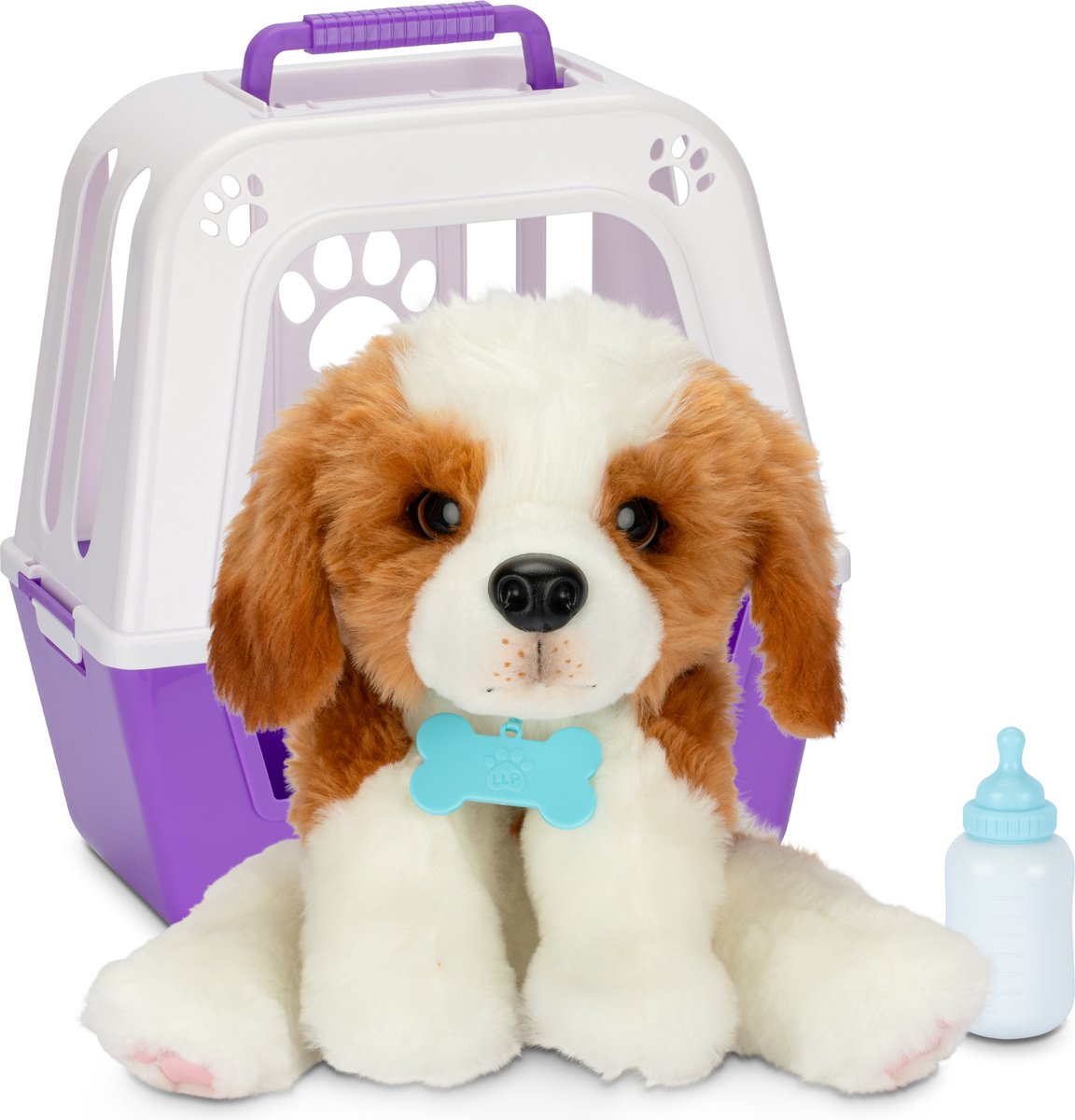 Knuffelhond met draagkooi en flesje