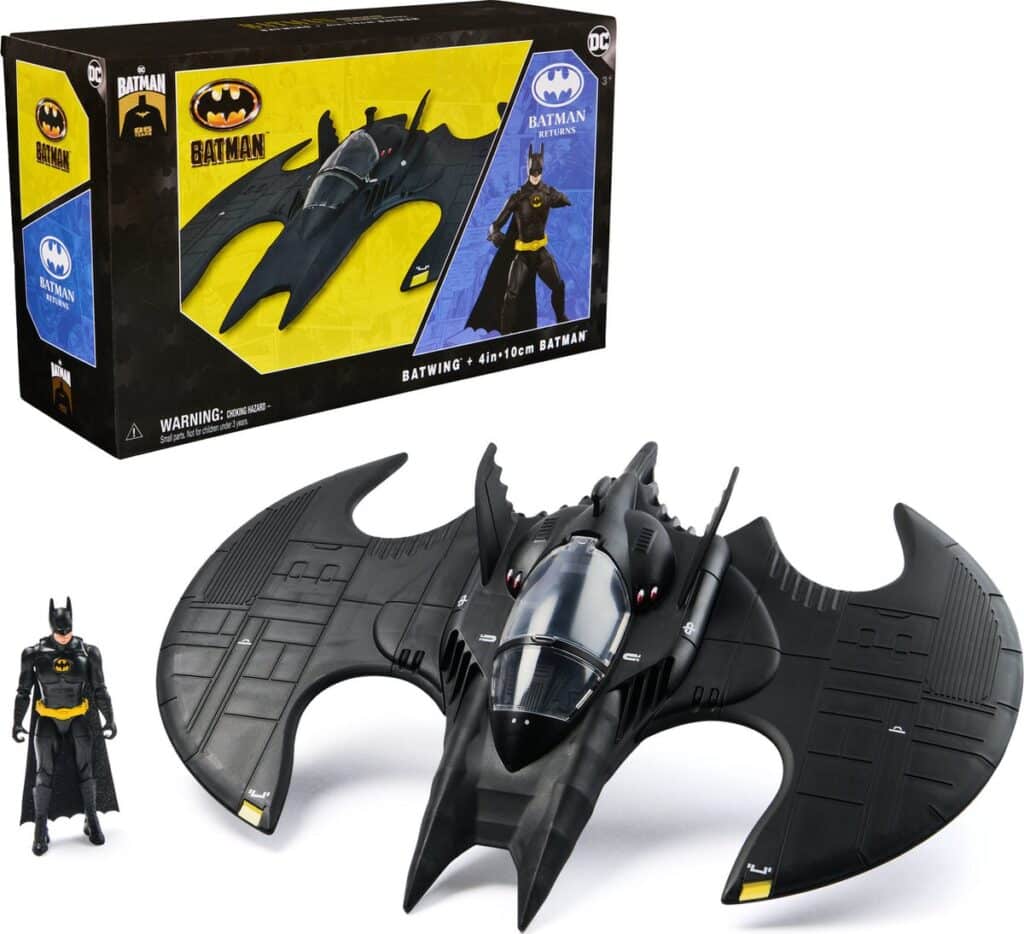 Batman speeltje met Batwing en figuur in doos.