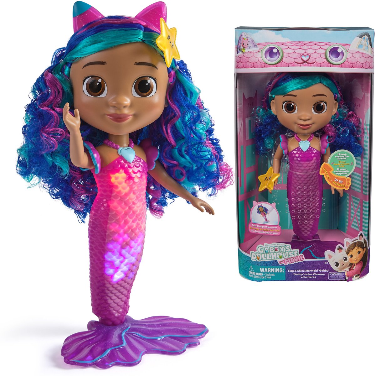 Speelgoedpop zeemeermin met blauwe en roze haar