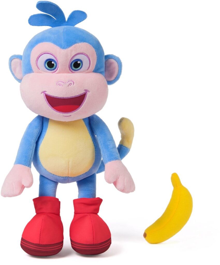 Blauwe knuffelaap met banaan
