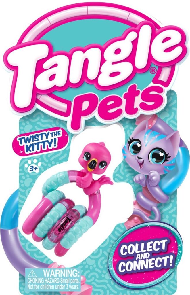 Tangle Pets speelgoed met kat en vogel illustratie