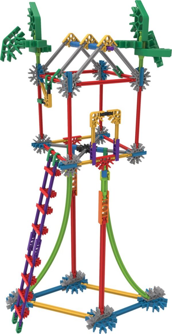 K'NEX constructie met kleurrijke onderdelen en wielen.