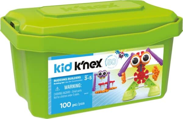 Groene K'NEX doos met speelgoed voor kinderen.