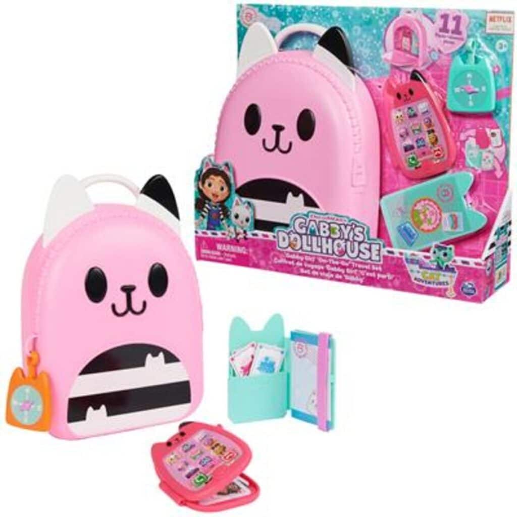Roze kattenrugzak met speelgoed uit Gabbys Poppenhuis.