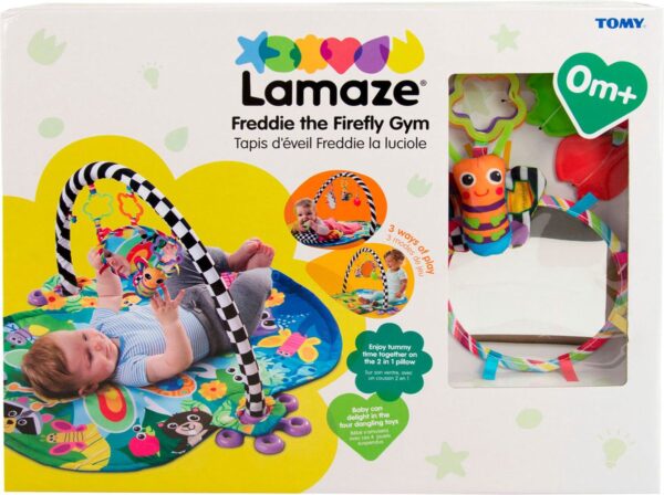 Lamaze speelmat voor baby's met kleurrijke hangspeeltjes.