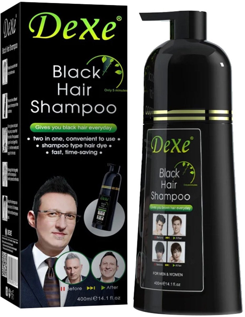 DeXe zwarte haarkleur shampoo verpakking