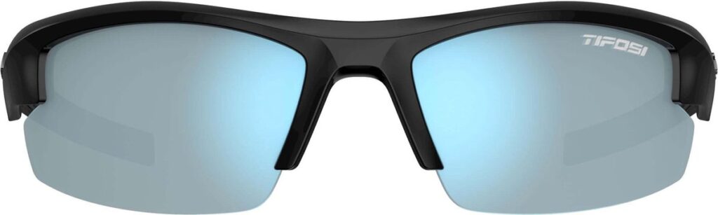 Zwart-blauwe sportzonnebril voor buitenactiviteiten