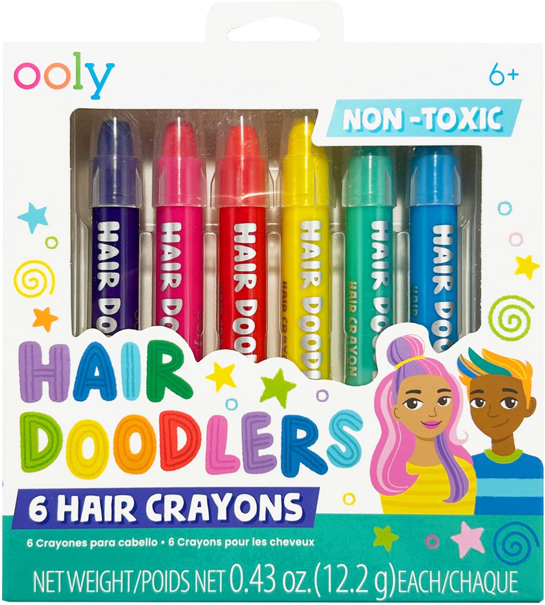 Pack of six colorful hair chalks for kids