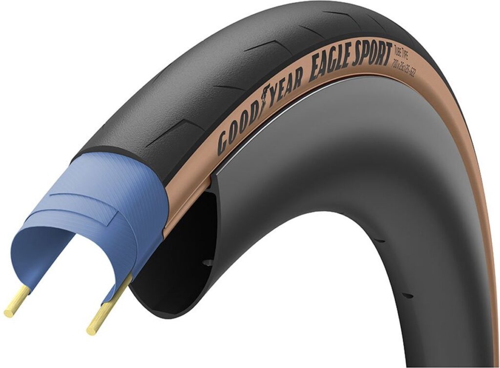 Profiel van een fietsband met merknaam Goodyear.