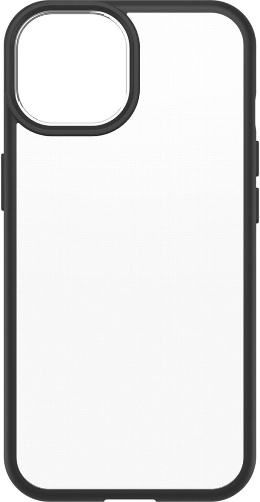 Transparante telefoonhoes met zwart frame.