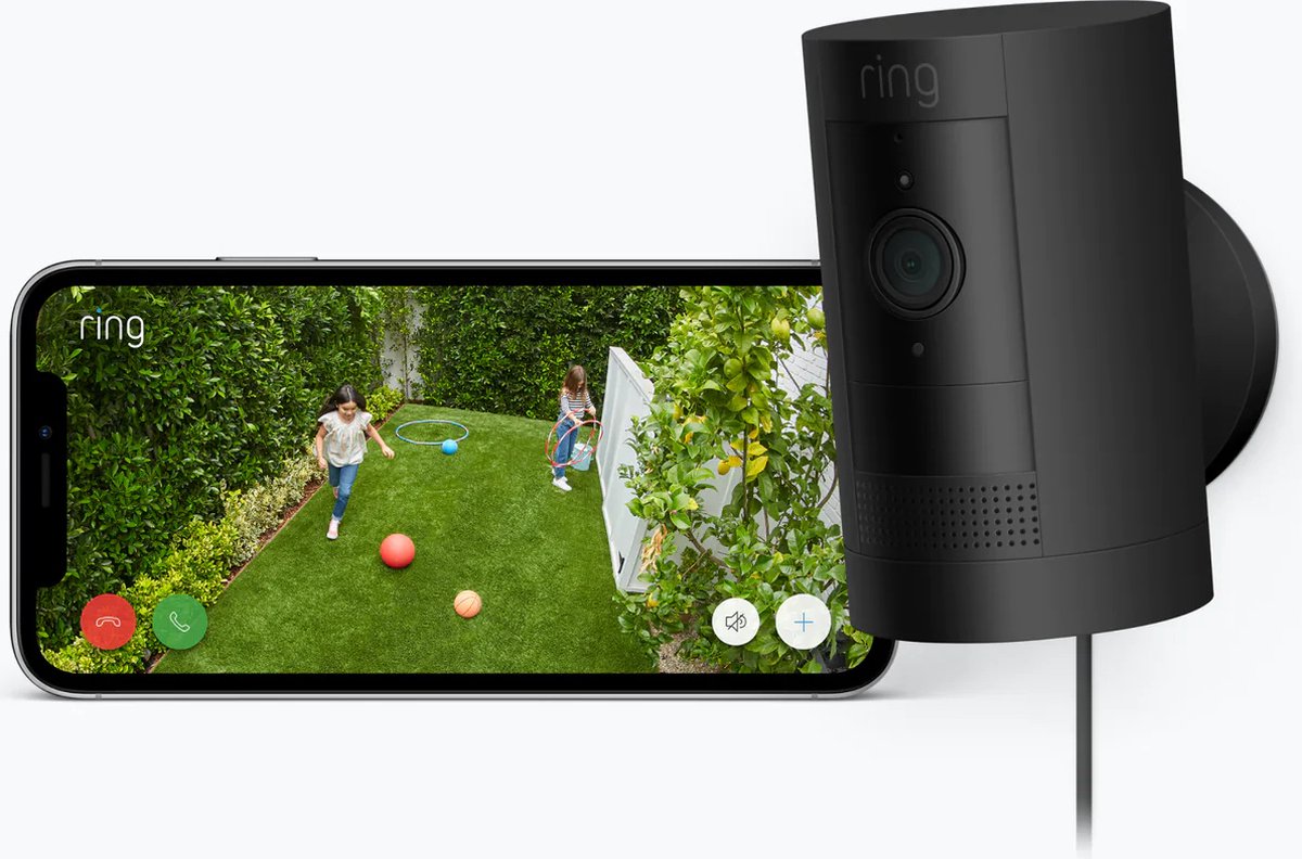 Ring beveiligingscamera en smartphone in actie.