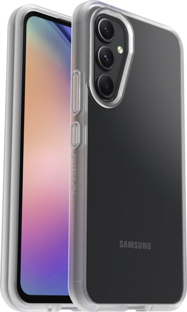 Transparante telefoonhoes met camera's en Samsung logo