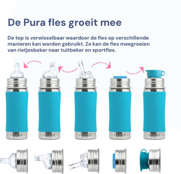 Pura fles met verwisselbare tops voor groeiend gebruik.