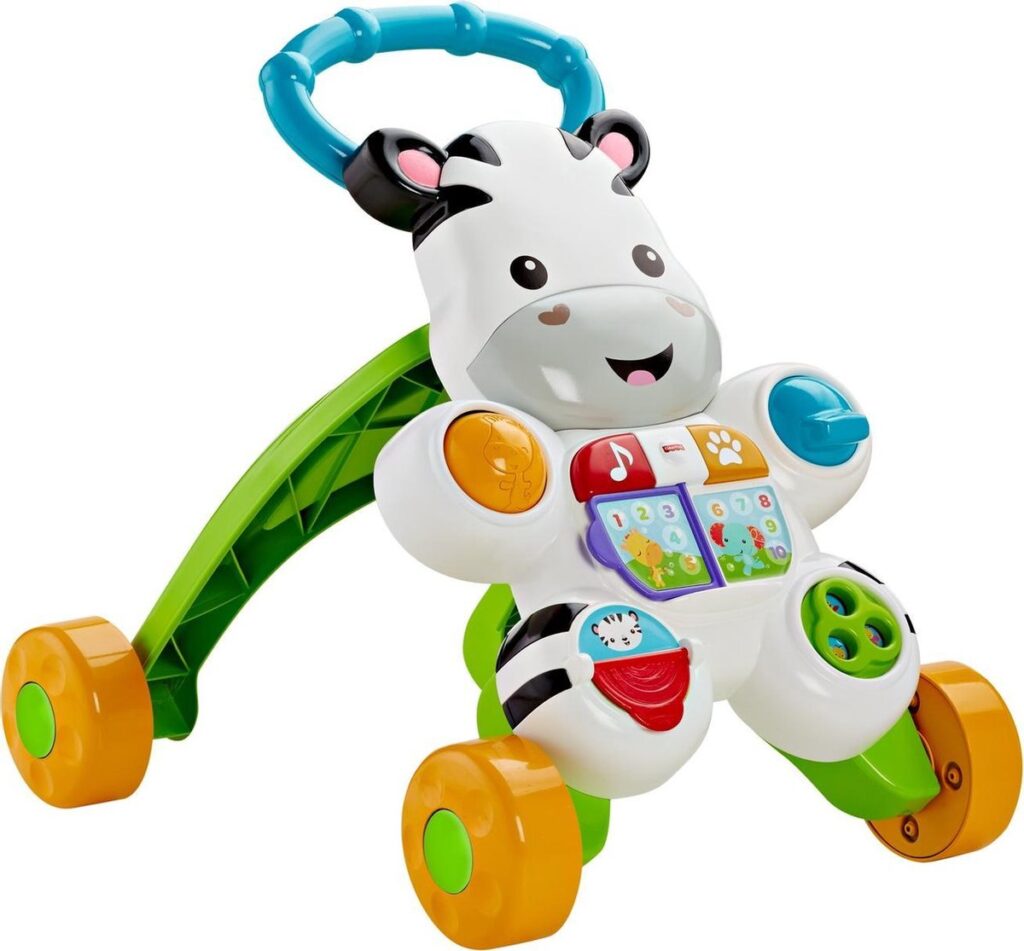 Colorful baby walker shaped like a cow