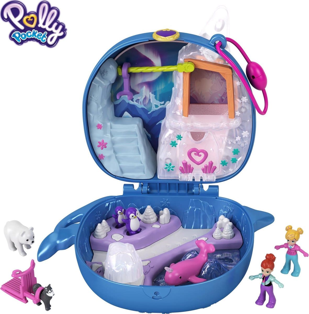 Polly Pocket speelgoedset met dieren en poppetjes.