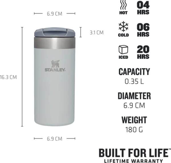 Stanley thermosfles, 0.35L, houdt drinken warm of koud.