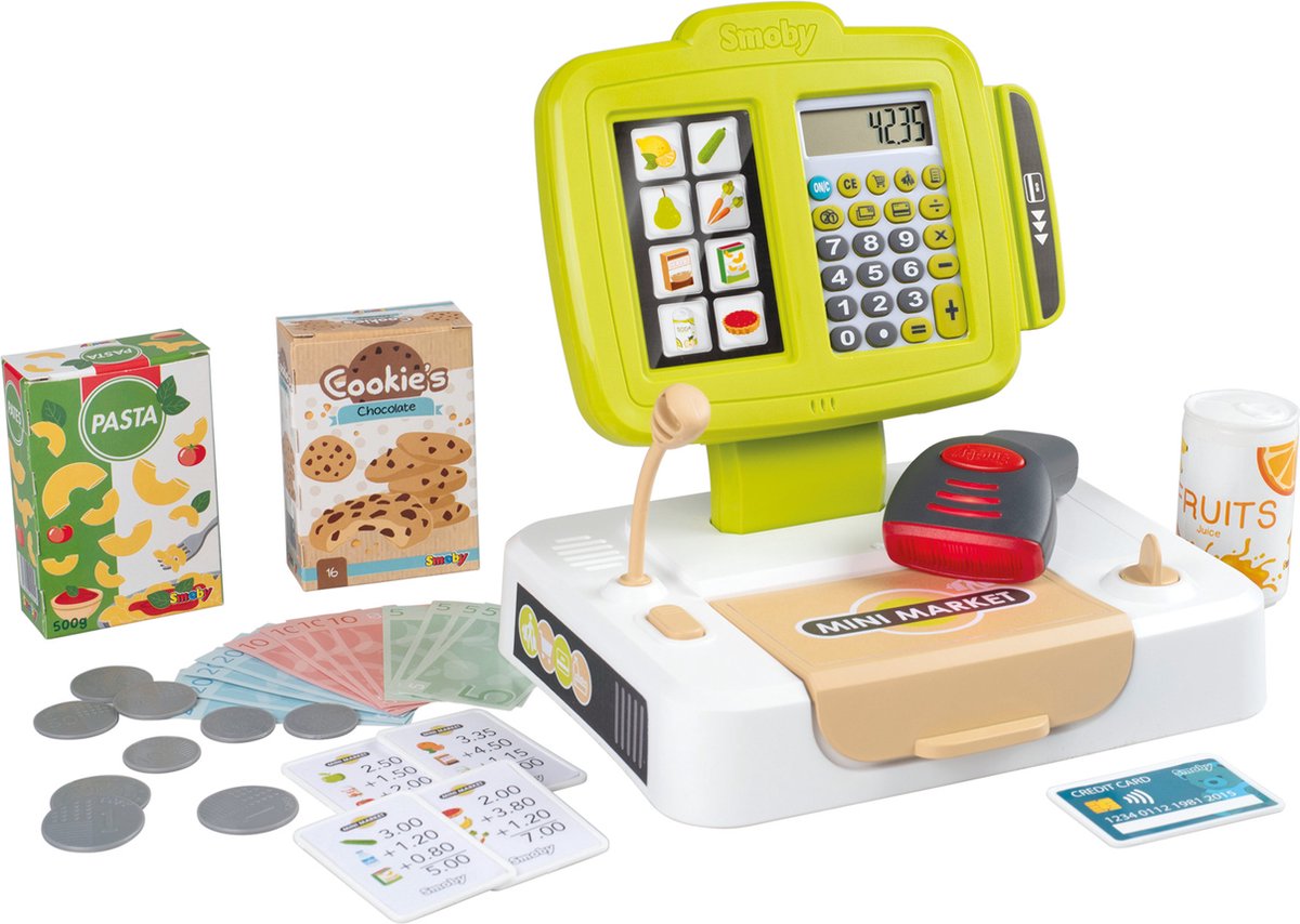 Speelgoed kassa met accessoires en boodschappen