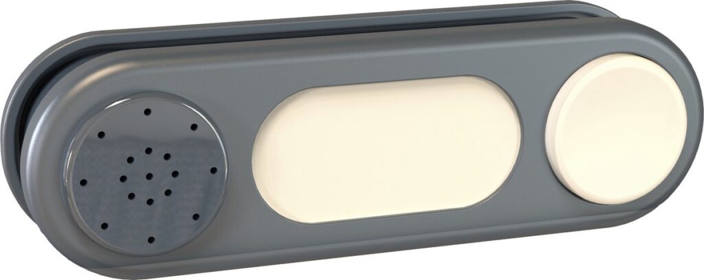 Grijze caravan buitenlamp met sensor en rond slot