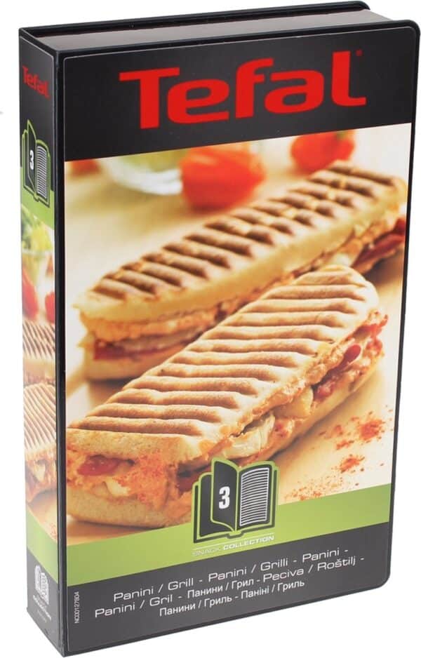 Tefal panini apparaat verpakking met gegrilde sandwiches