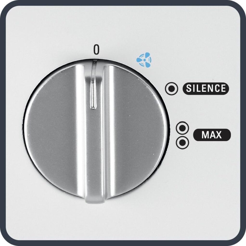 Wit apparaatknop met stilte en max instellingen