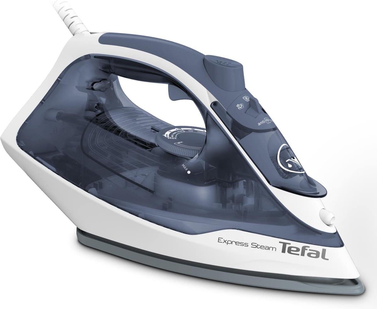 Tefal stoomstrijkijzer met antikalktechnologie en witte basis.