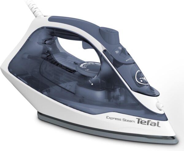 Tefal stoomstrijkijzer met transparante waterreservoir.