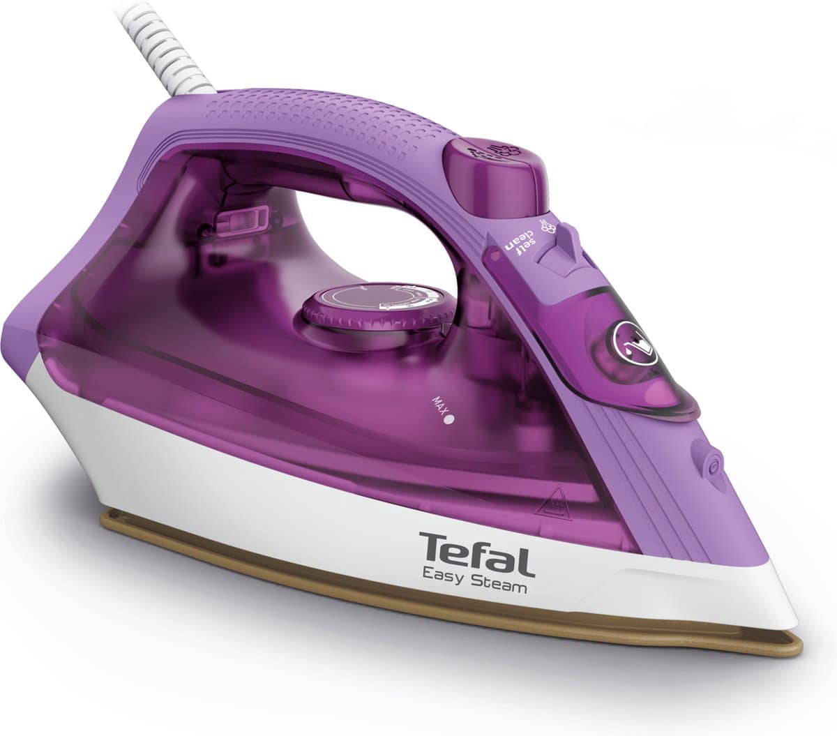 Paarse stoomstrijkijzer van Tefal, model Easy Steam.