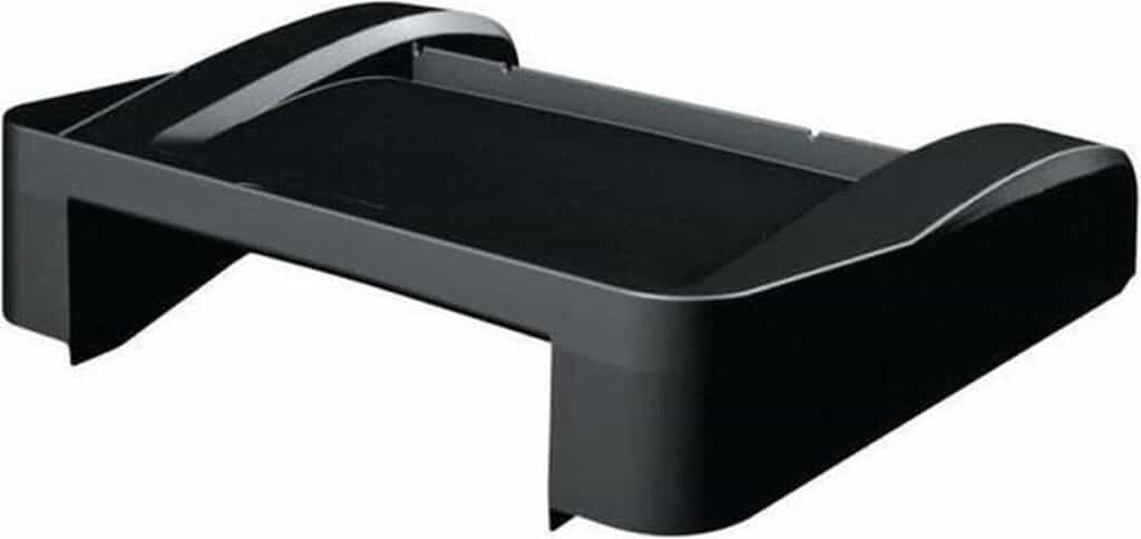 Zwarte printerstandaard voor ruimtebesparing op bureau