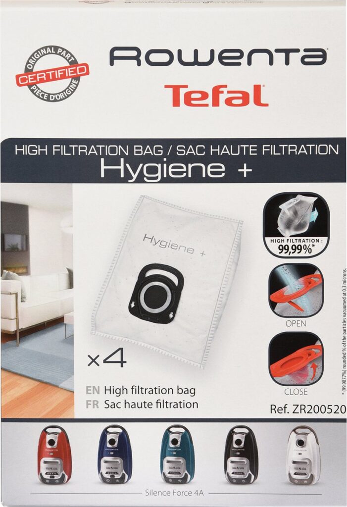 Stofzakken Rowenta Tefal, hoge filtratie, vier stuks.