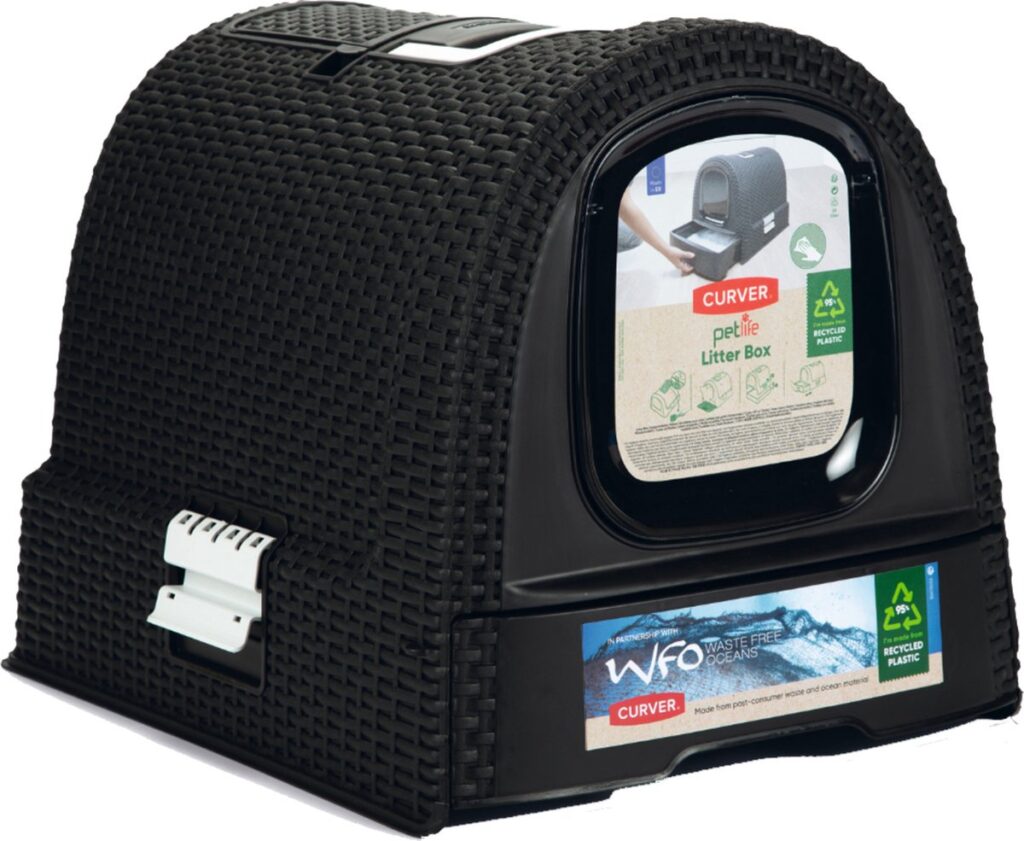 Zwarte kunststof kattenbak met uitneembare lade