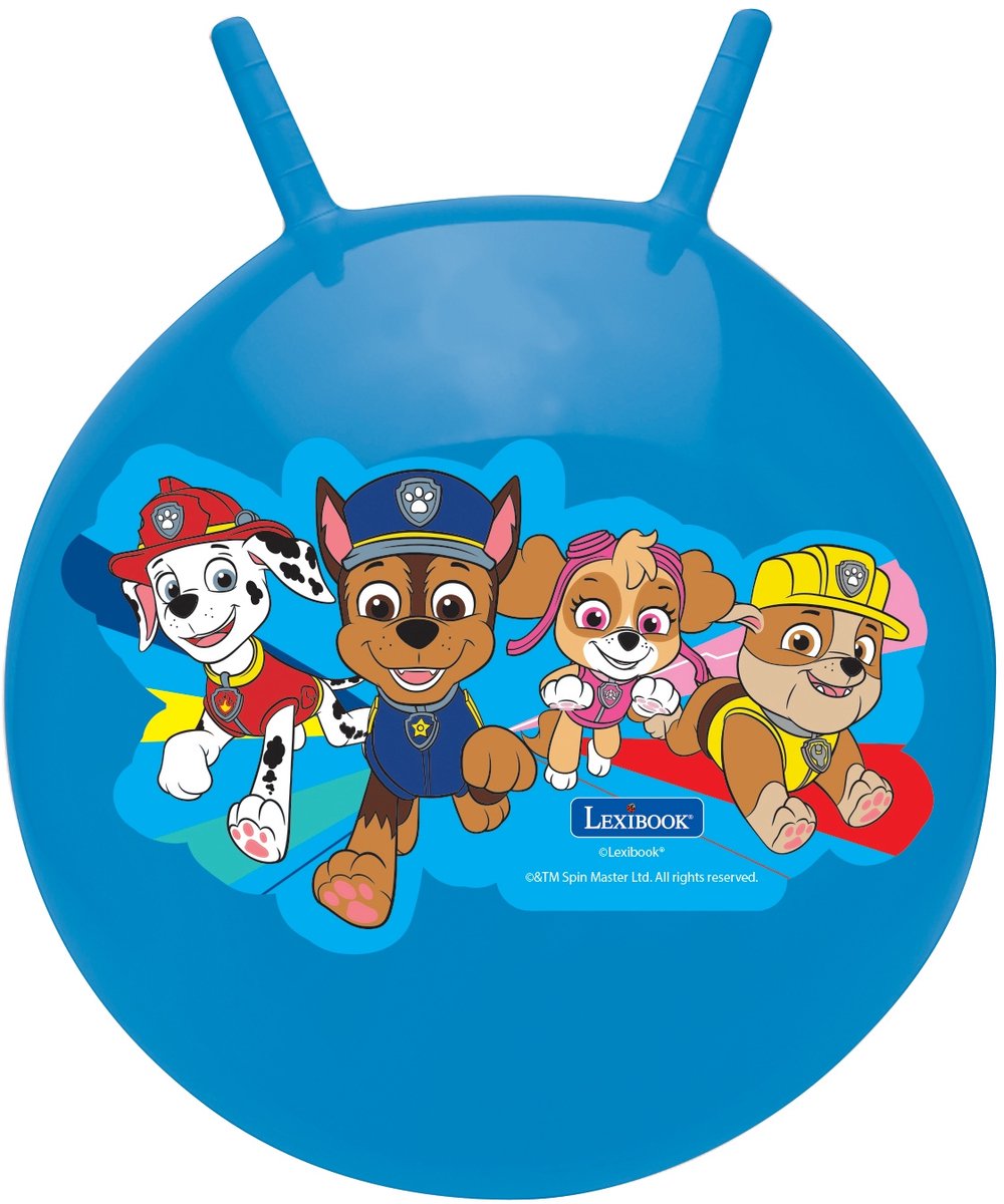 Blauwe skippybal met cartoonhondenafbeelding