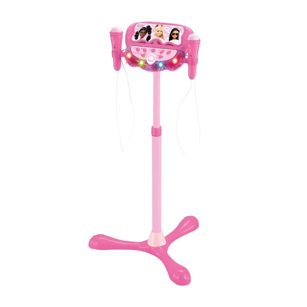 Roze Barbie karaoke microfoonstandaard met lichtjes