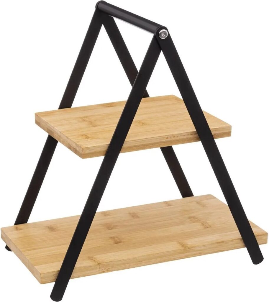 Twee-laags houten plank met zwart metalen frame