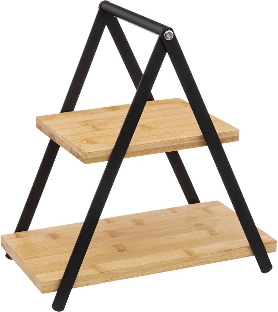 Twee-laags houten plank met zwart metalen frame