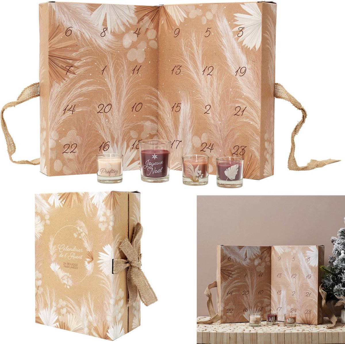 Adventskalender met kaarsen en kerstontwerp