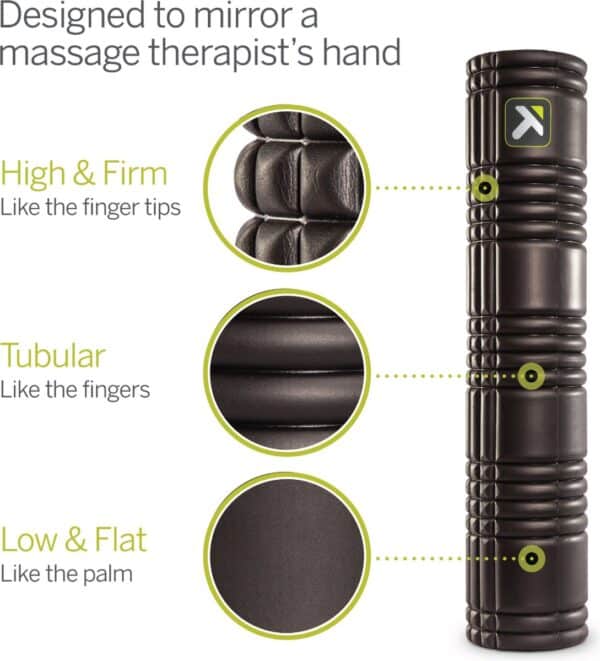 Massage roller ontwerp met handstructuur details.