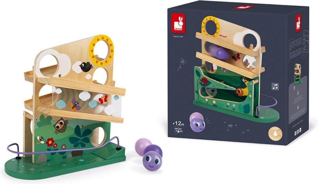 Houten ballenbaan met natuurthema voor peuters