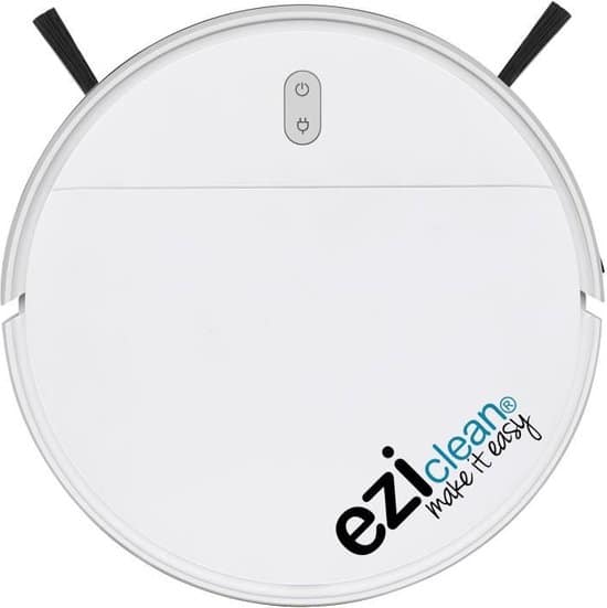 Witte robotstofzuiger met Eziclean-logo bovenaanzicht