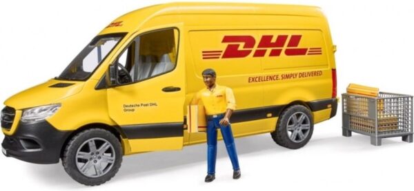 Modelbusje en pop van DHL met pakketje